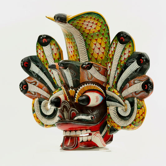Handcrafted Sri Lankan Naga Raksha Wooden Mask (Large) – Traditional Cobra Serpent Wall Art