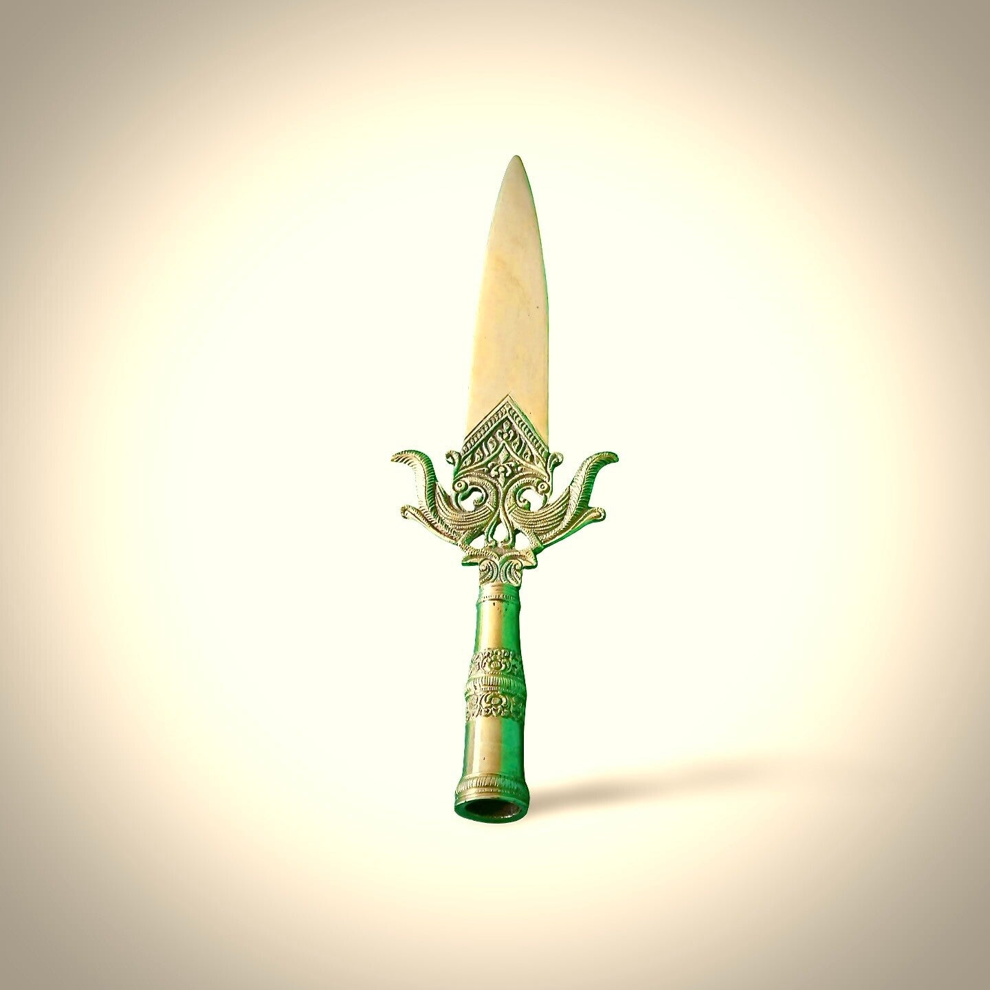 Handcrafted Sri Lankan Ceremonial Spear – Brass Blade with Painted Wooden Handle