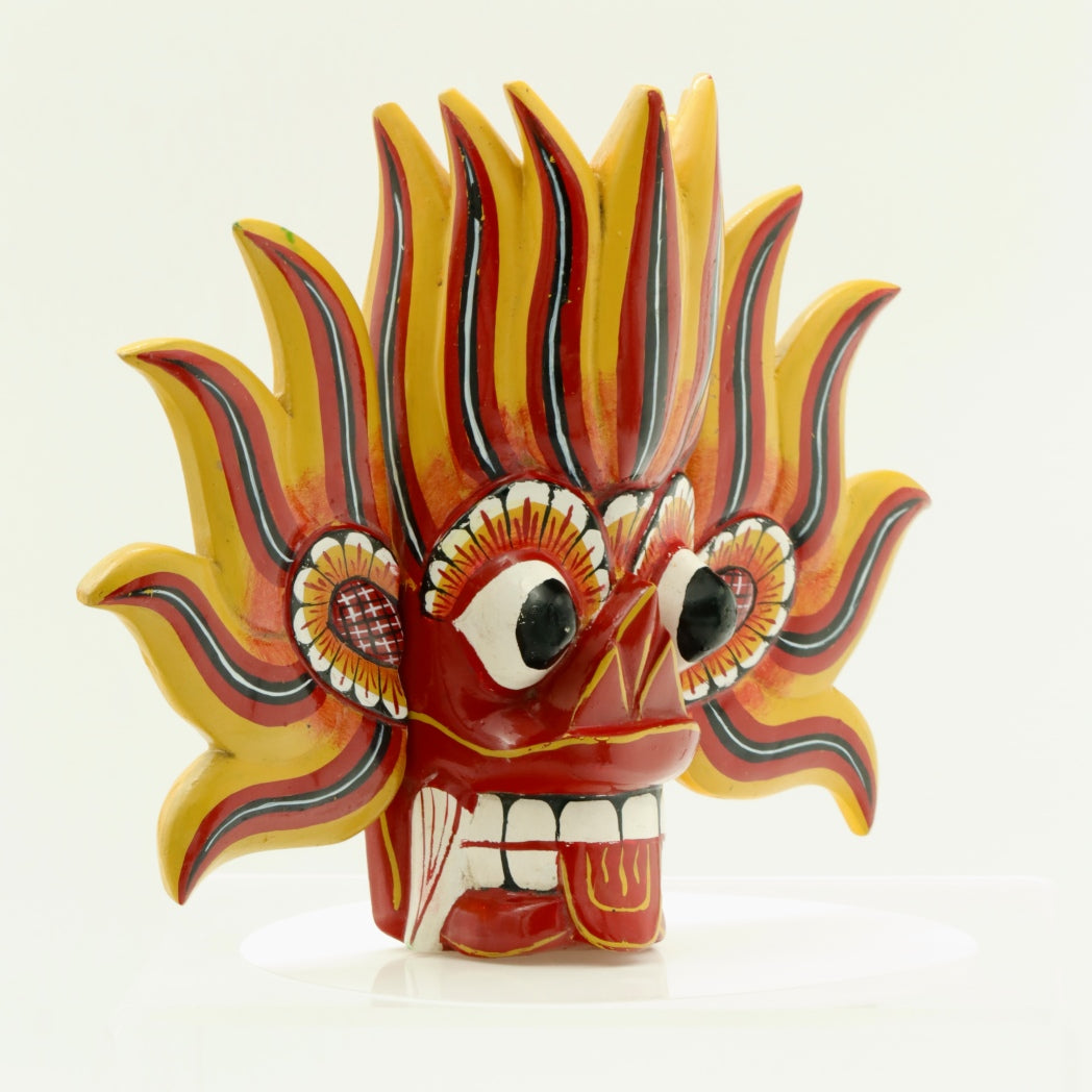 Handcrafted Sri Lankan Gini Raksha Wooden Mask – Traditional Fire Demon Wall Mask