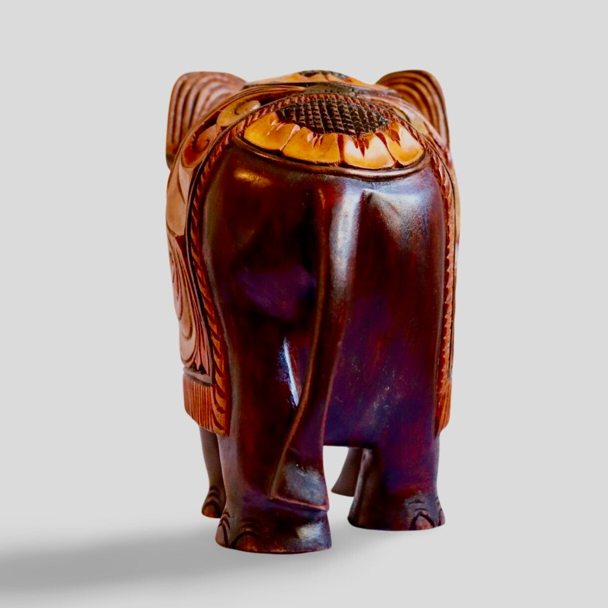 Hand Carved Wooden Elephant (Trunk Up) – Sri Lankan Artisan Wood Sculpture