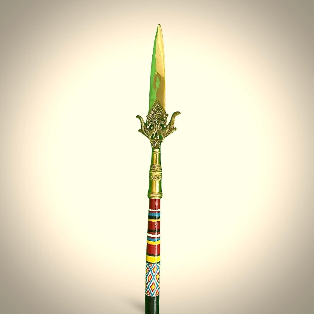 Handcrafted Sri Lankan Ceremonial Spear – Brass Blade with Painted Wooden Handle