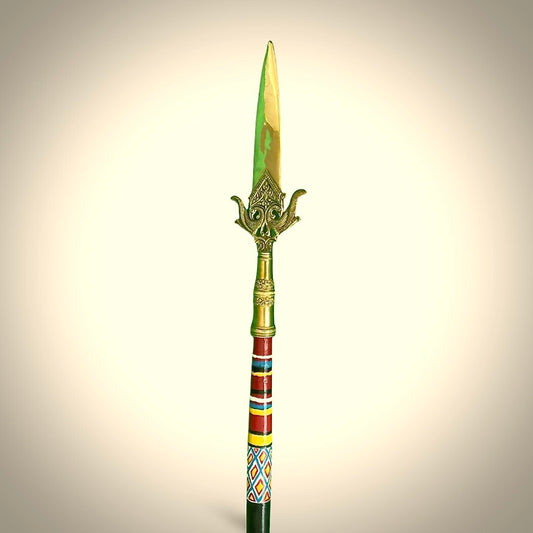 Handcrafted Sri Lankan Ceremonial Spear – Brass Blade with Painted Wooden Handle