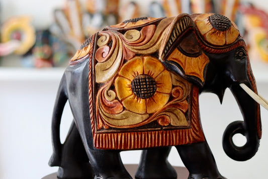 Hand Carved Wooden Elephant – Handmade in Sri Lanka
