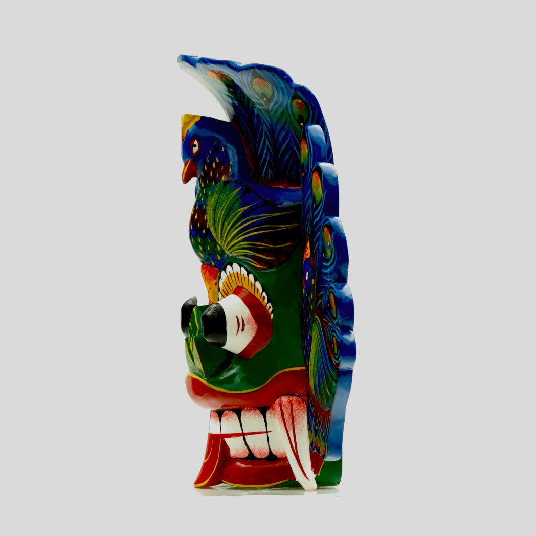 Handcrafted Sri Lankan Mayura Raksha Wooden Mask – Traditional Peacock Demon Wall Decor (Large)