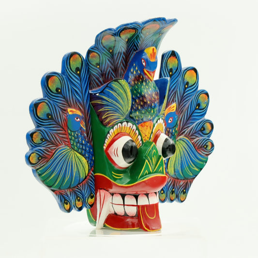 Handcrafted Sri Lankan Mayura Raksha Wooden Mask – Traditional Peacock Demon Wall Decor (Large)