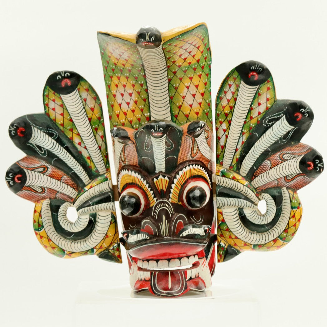 Handcrafted Sri Lankan Naga Raksha Wooden Mask (Large) – Traditional Cobra Serpent Wall Art