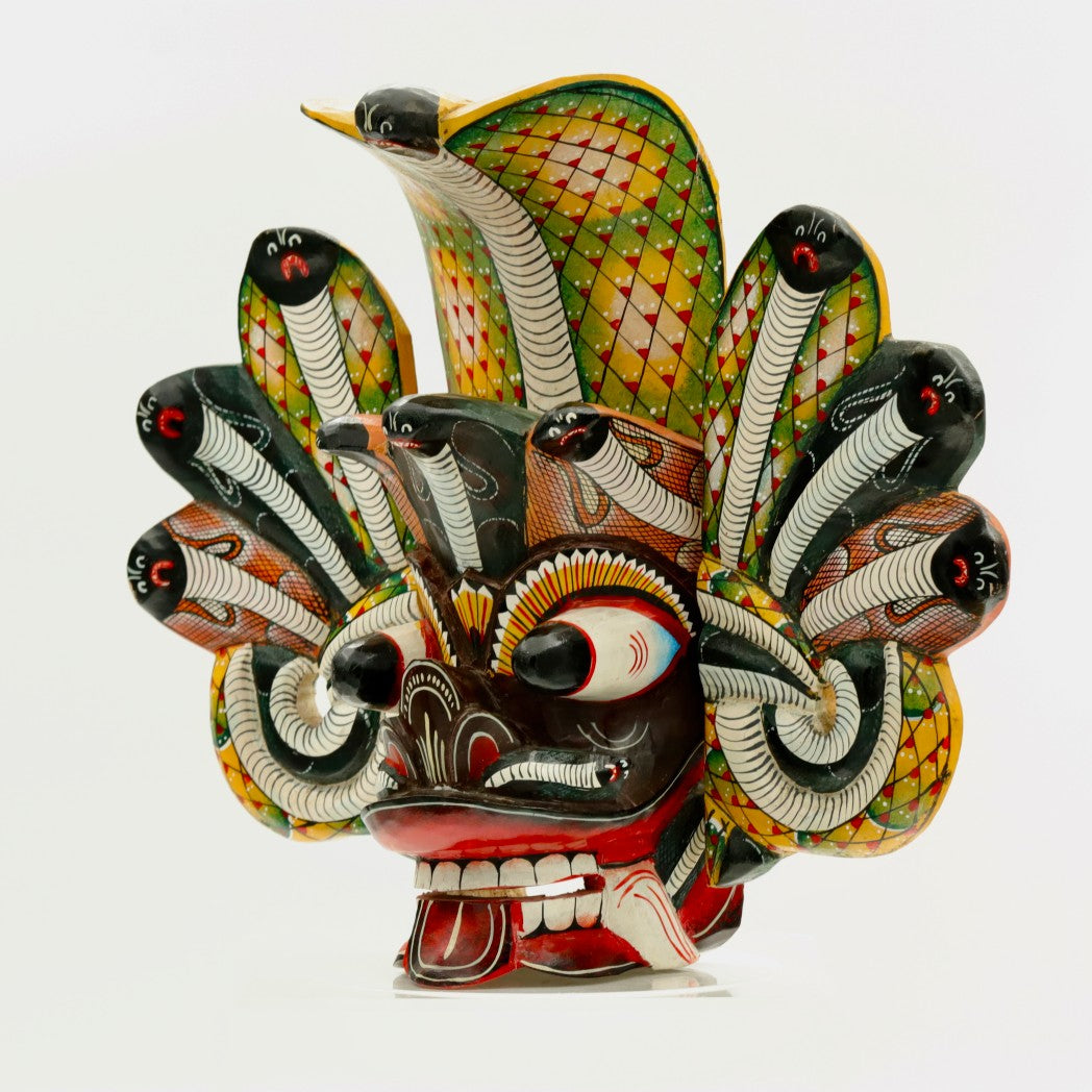 Handcrafted Sri Lankan Naga Raksha Wooden Mask (Large) – Traditional Cobra Serpent Wall Art