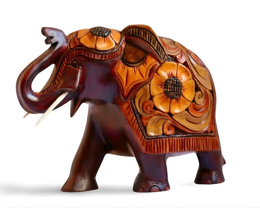 Hand Carved Wooden Elephant (Trunk Up) – Sri Lankan Artisan Wood Sculpture