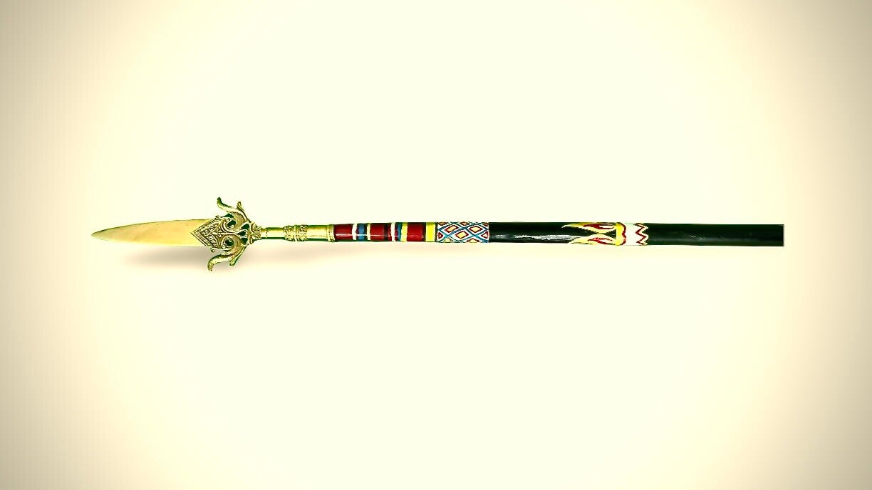 Handcrafted Sri Lankan Ceremonial Spear – Brass Blade with Painted Wooden Handle