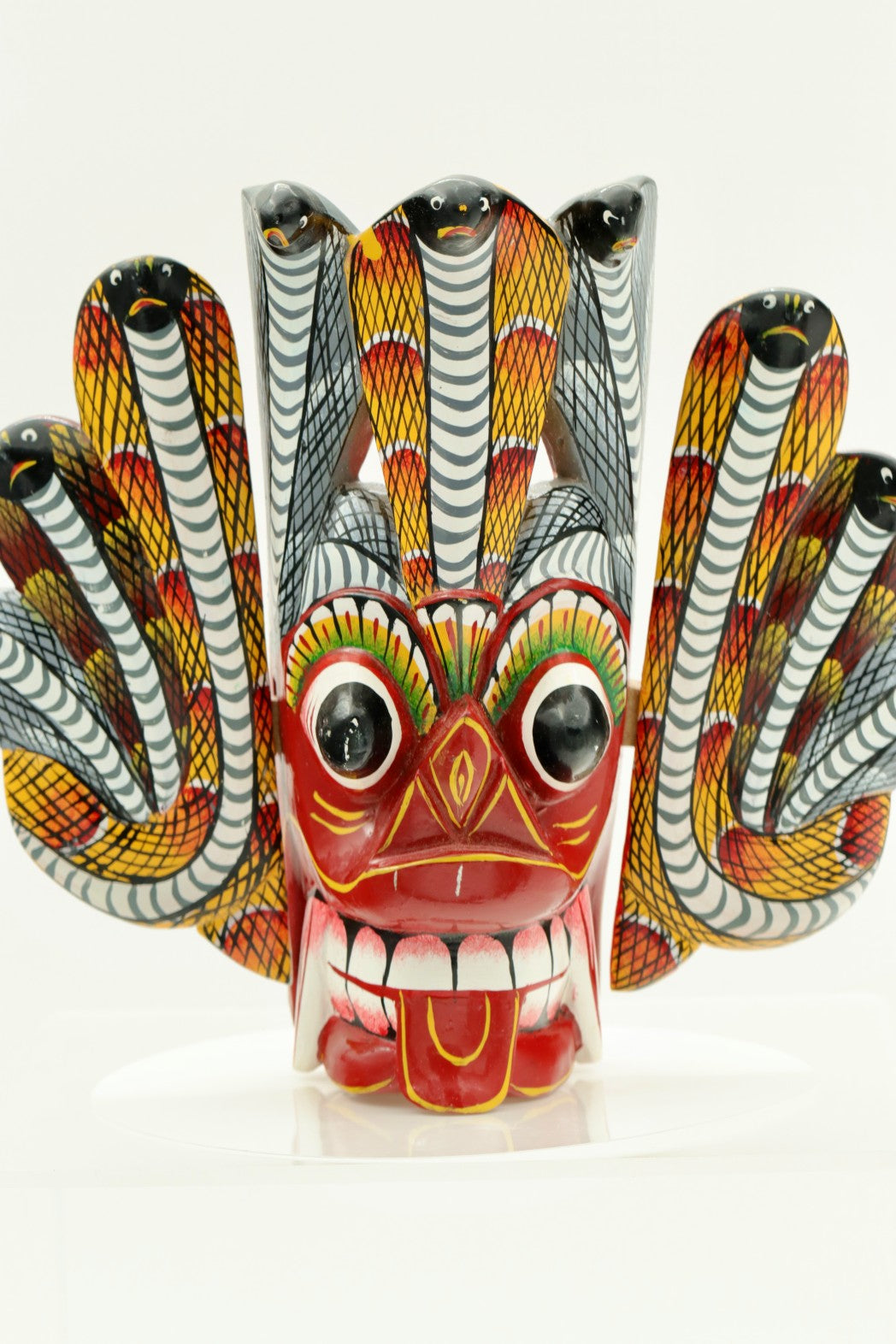 Handcrafted Sri Lankan Naga Raksha Wooden Mask – Traditional Cobra Serpent Demon Wall Decor