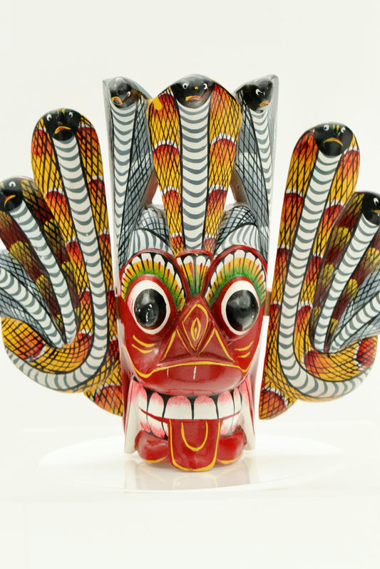 Handcrafted Sri Lankan Naga Raksha Wooden Mask – Traditional Cobra Serpent Demon Wall Decor