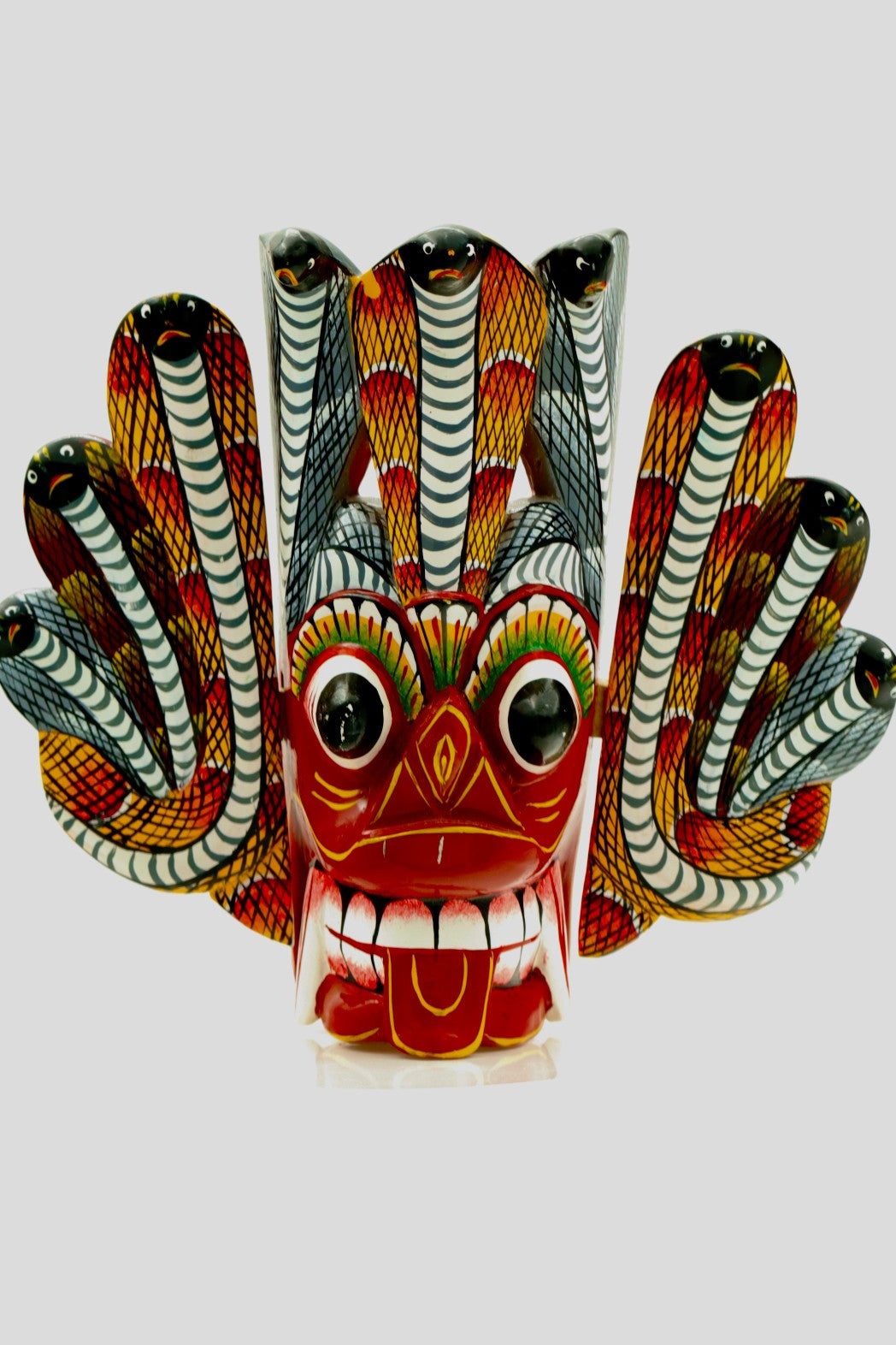 Handcrafted Sri Lankan Naga Raksha Wooden Mask – Traditional Cobra Serpent Demon Wall Decor