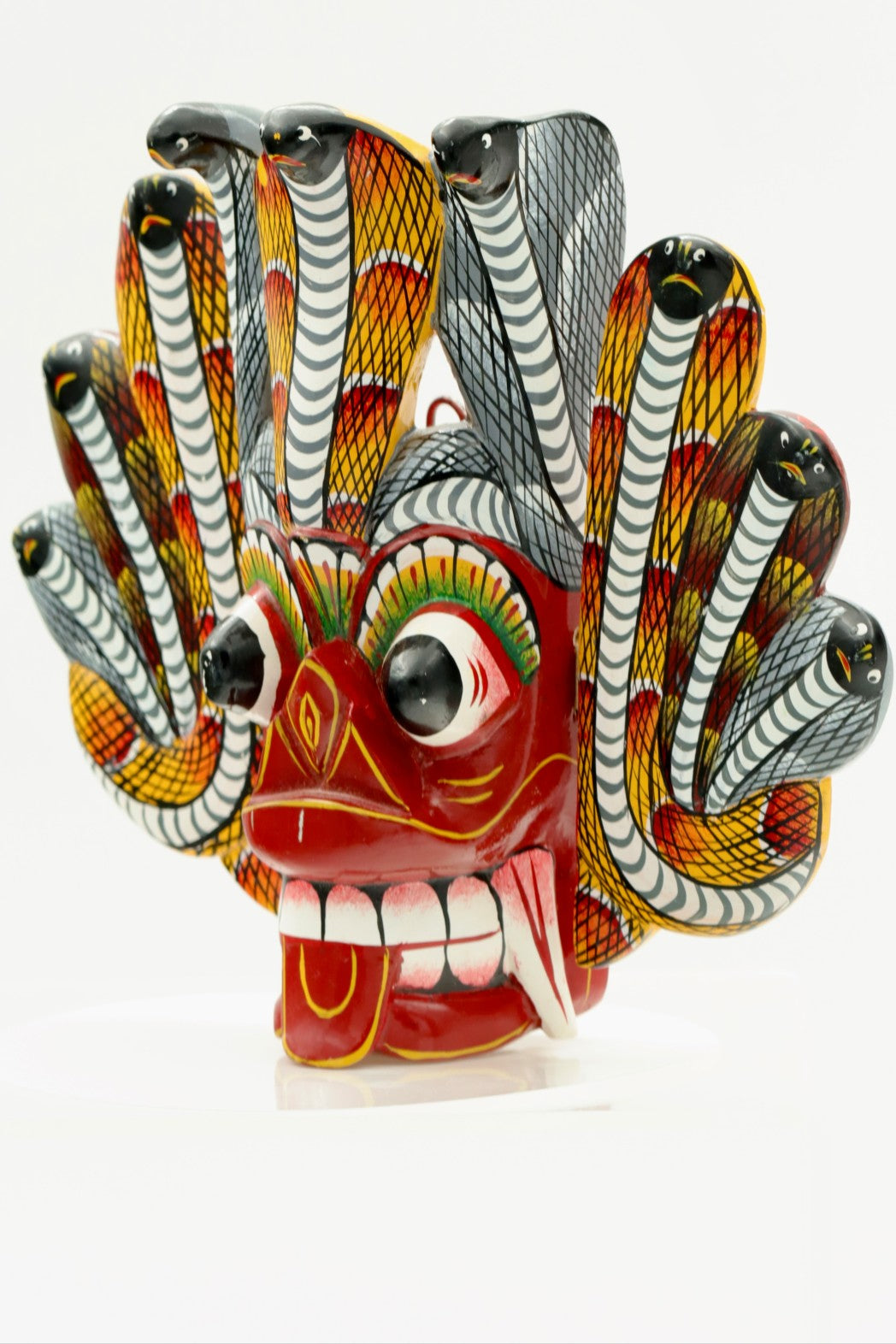 Handcrafted Sri Lankan Naga Raksha Wooden Mask – Traditional Cobra Serpent Demon Wall Decor