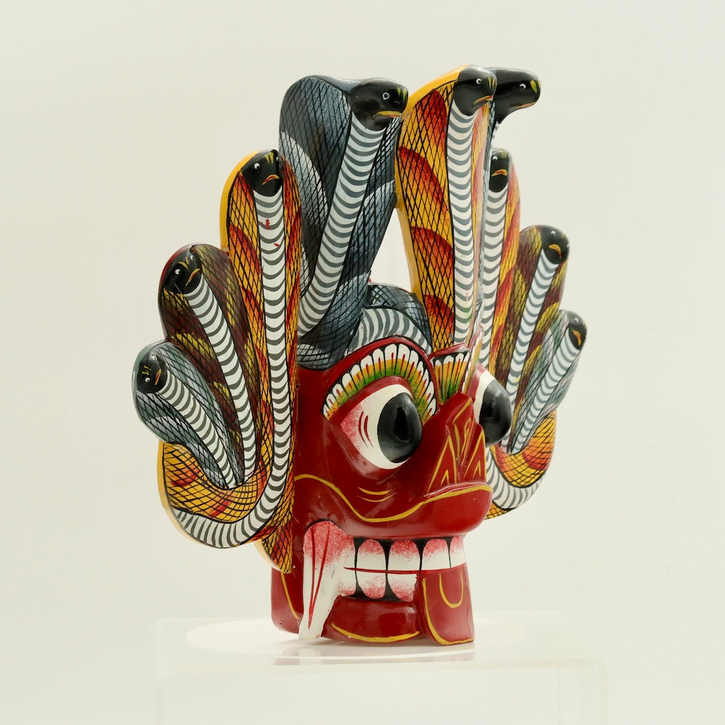 Handcrafted Sri Lankan Naga Raksha Wooden Mask (Large) – Cobra Demon Wall Art