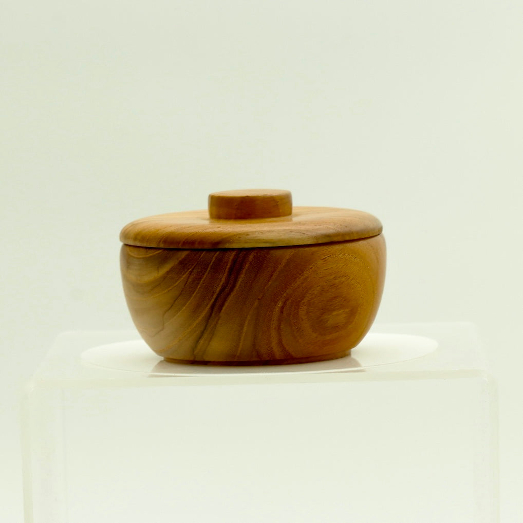 Handcrafted Teak Wood Bowl with Lid – Small Storage & Serving Bowl