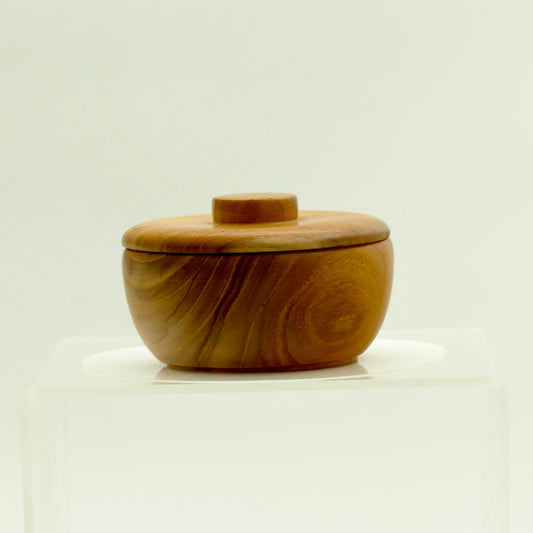 Handcrafted Teak Wood Bowl with Lid – Small Storage & Serving Bowl
