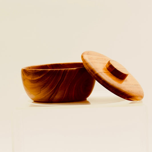 Handcrafted Teak Wood Bowl with Lid – Small Storage & Serving Bowl