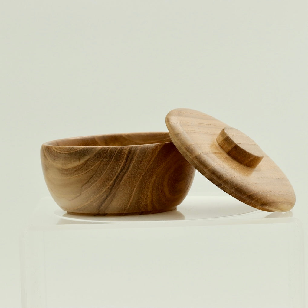 Handcrafted Teak Wood Bowl with Lid – Small Storage & Serving Bowl