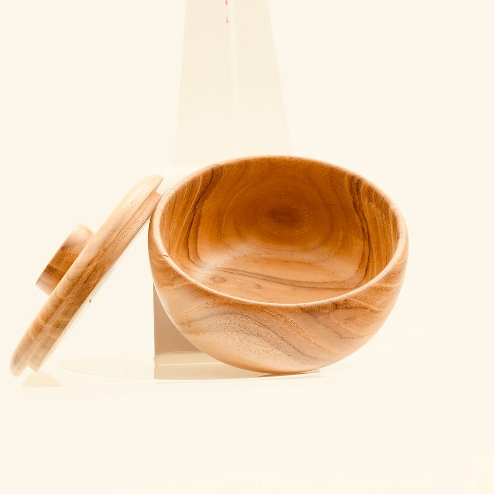 Handcrafted Teak Wood Bowl with Lid – Small Storage & Serving Bowl
