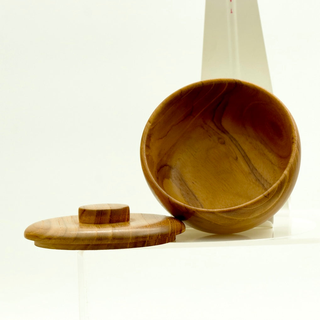 Handcrafted Teak Wood Bowl with Lid – Small Storage & Serving Bowl