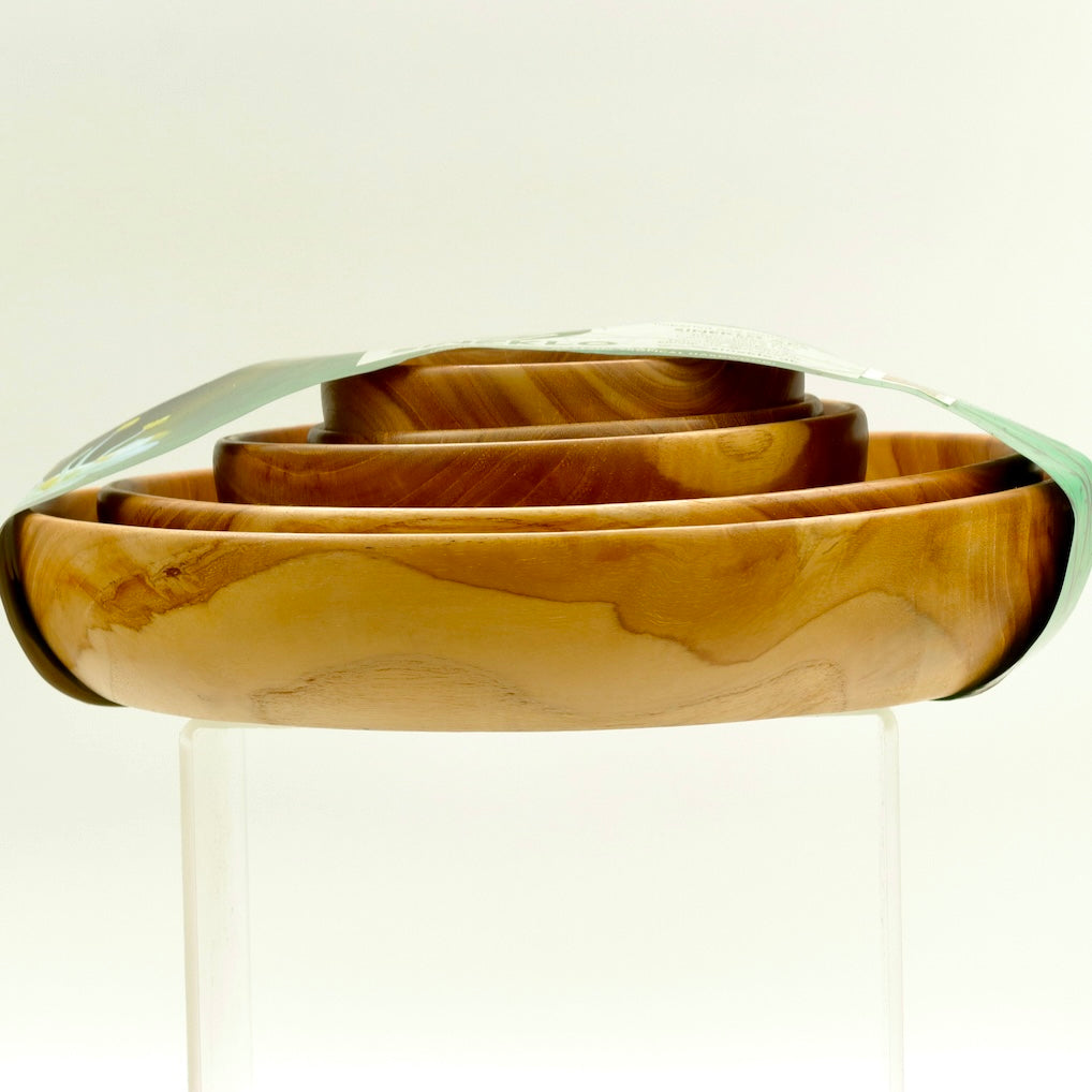Handcrafted Teak Wood Nesting Bowl Set (5 Pieces) – Natural Serving & Decorative Kitchenware