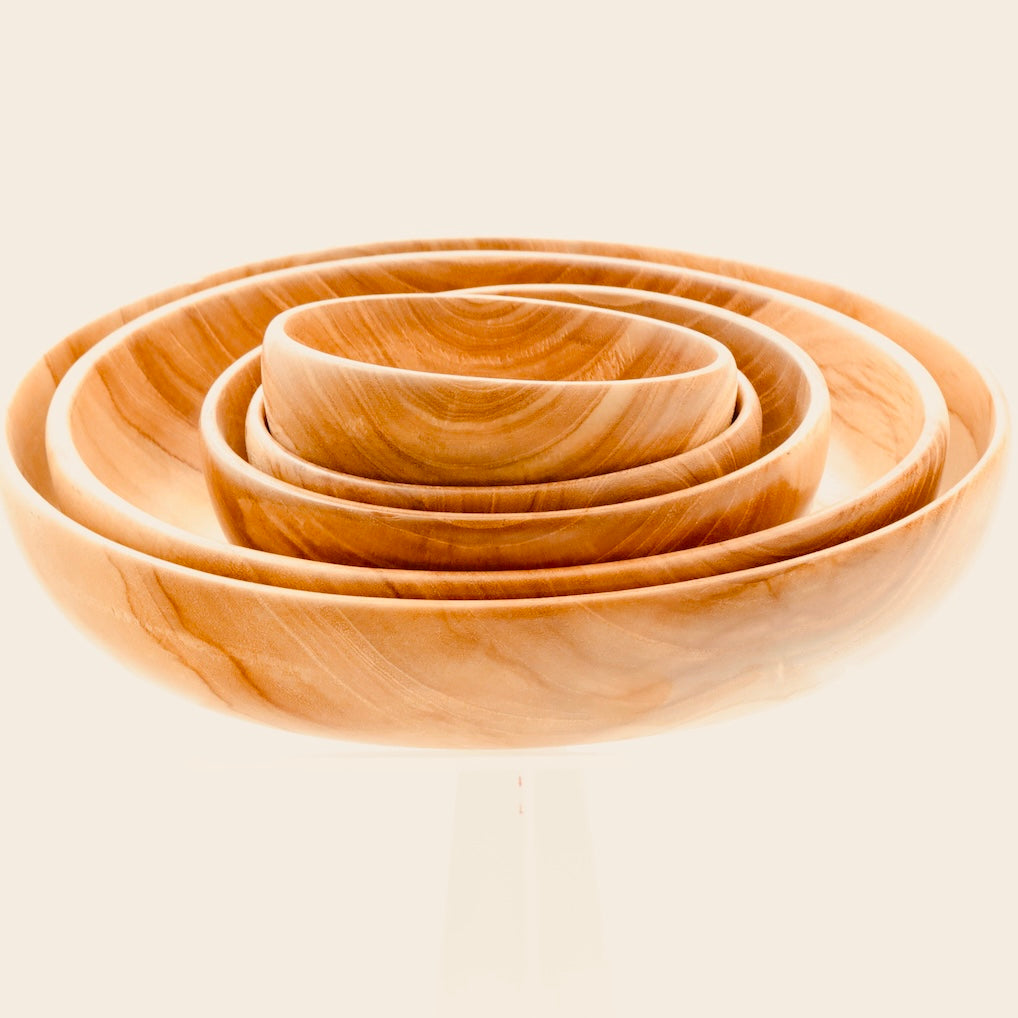 Handcrafted Teak Wood Nesting Bowl Set (5 Pieces) – Natural Serving & Decorative Kitchenware