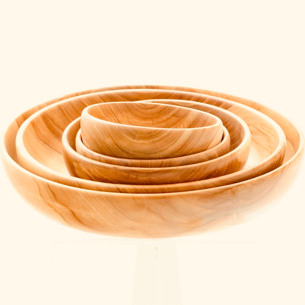 Handcrafted Teak Wood Nesting Bowl Set (5 Pieces) – Natural Serving & Decorative Kitchenware