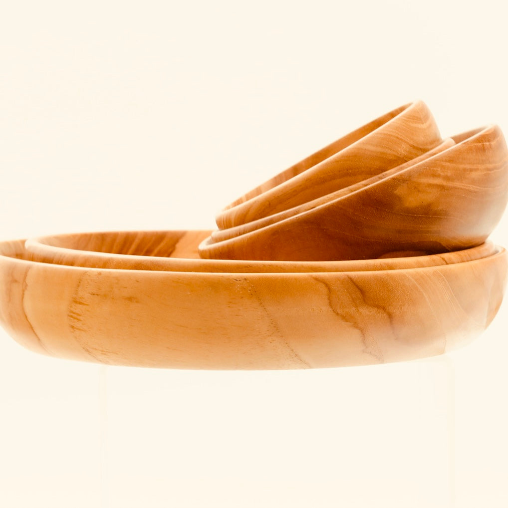 Handcrafted Teak Wood Nesting Bowl Set (5 Pieces) – Natural Serving & Decorative Kitchenware