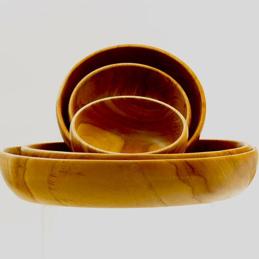 Handcrafted Teak Wood Nesting Bowl Set (5 Pieces) – Natural Serving & Decorative Kitchenware