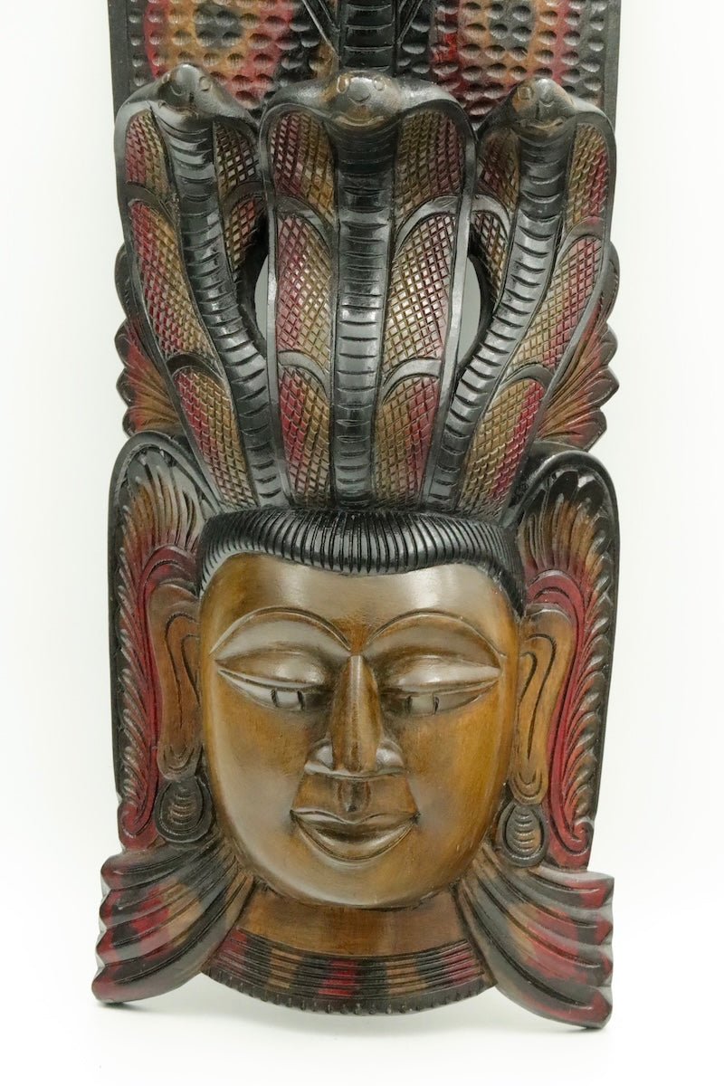 Hand Carved Naga Wooden Wall Mask – Traditional Sri Lankan Cobra Guardian Sculpture