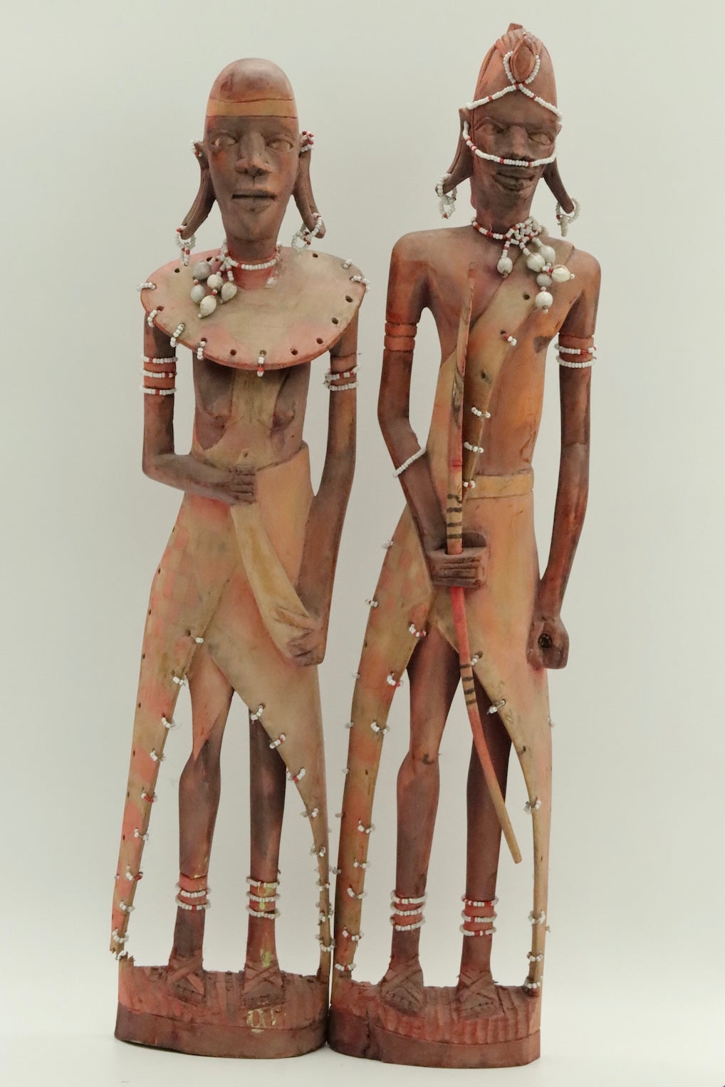 Hand Carved African Tribal Inspired Figures Set – Wooden Sculptures Male & Female – Ethnic Decor