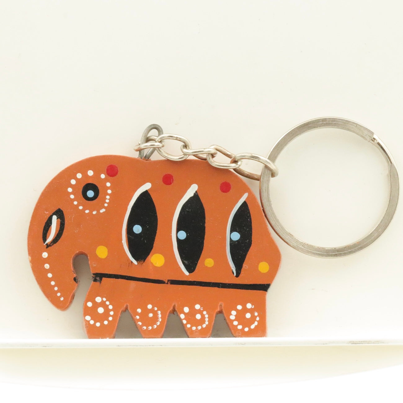 Handmade Wooden Elephant Keychain – Colorful Hand Painted Key Ring Gift