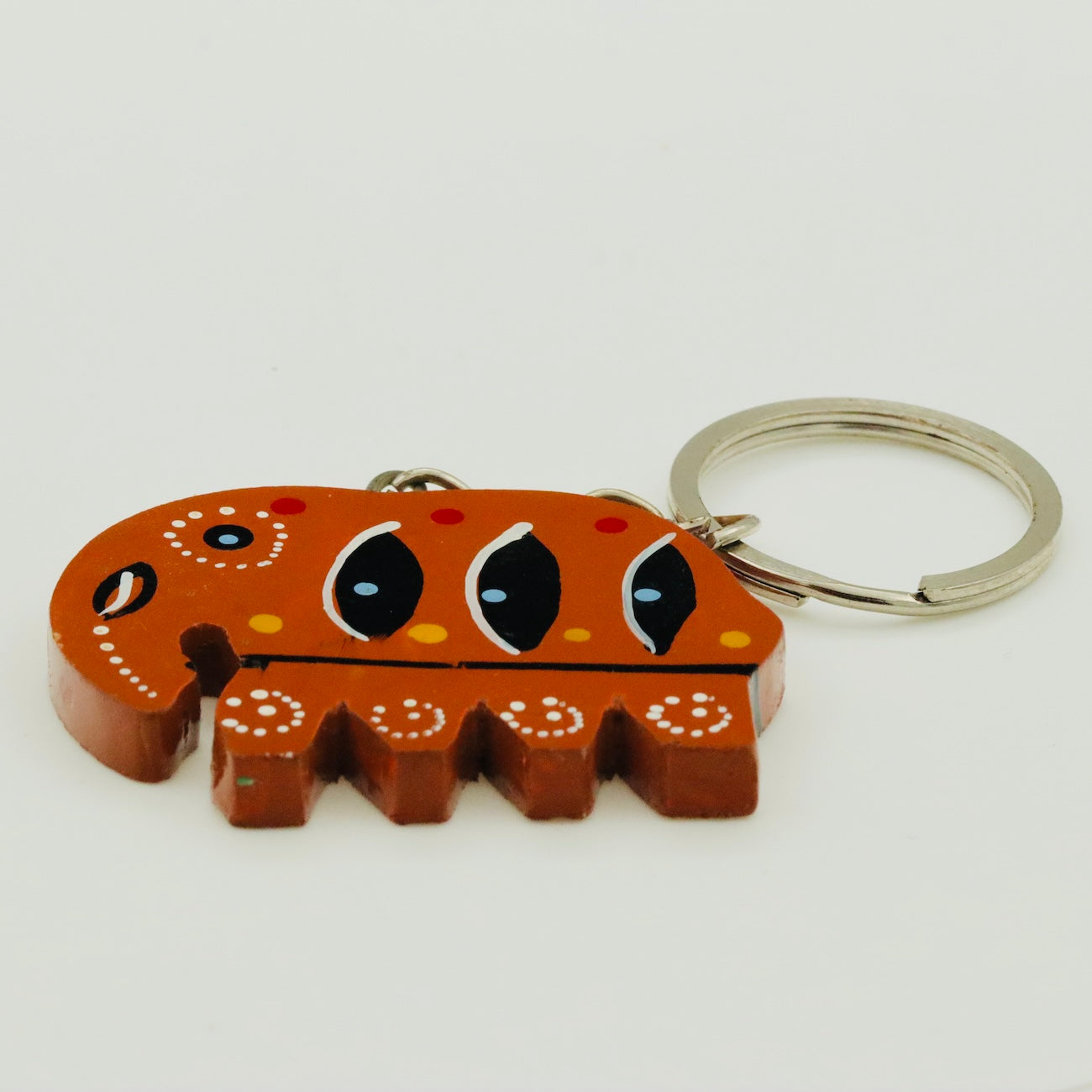 Handmade Wooden Elephant Keychain – Colorful Hand Painted Key Ring Gift
