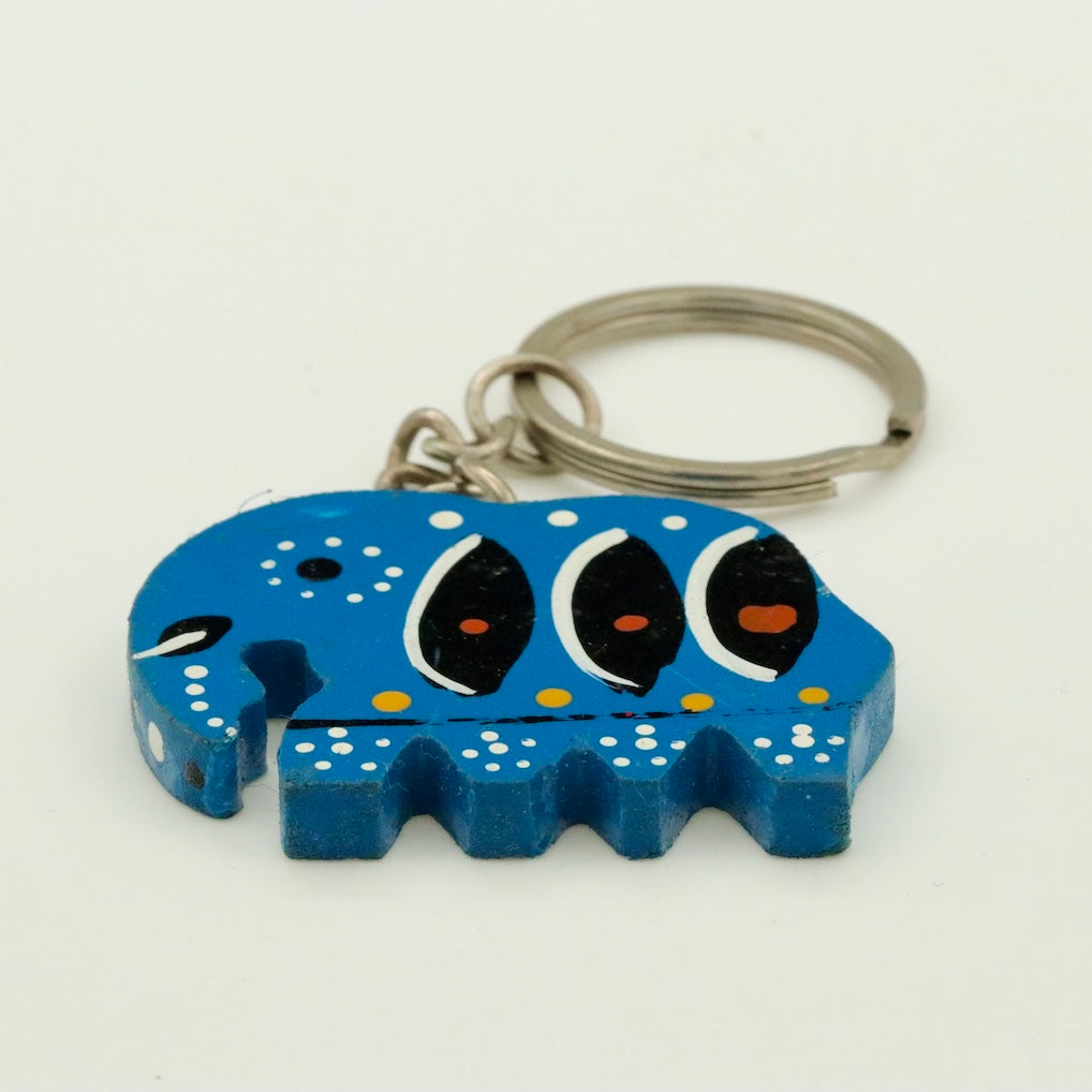 Handmade Wooden Elephant Keychain – Colorful Hand Painted Key Ring Gift