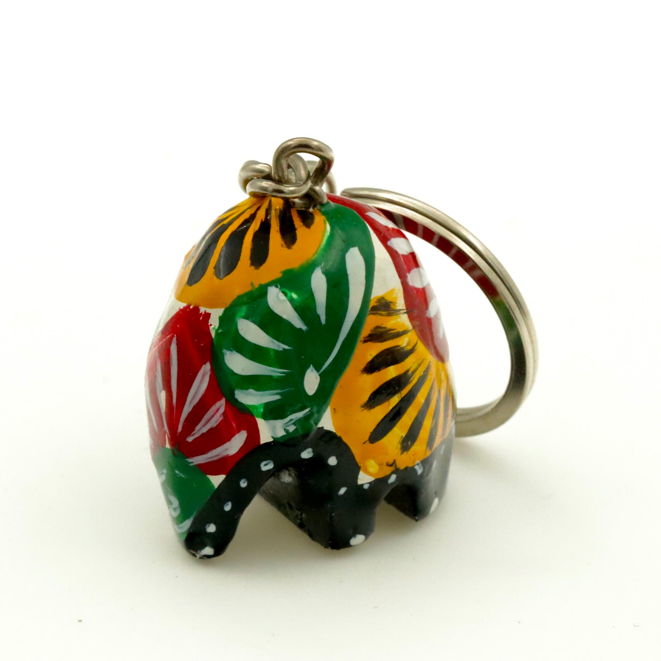 Handmade Wooden Elephant Keychain – Colorful Hand Painted Key Ring Gift