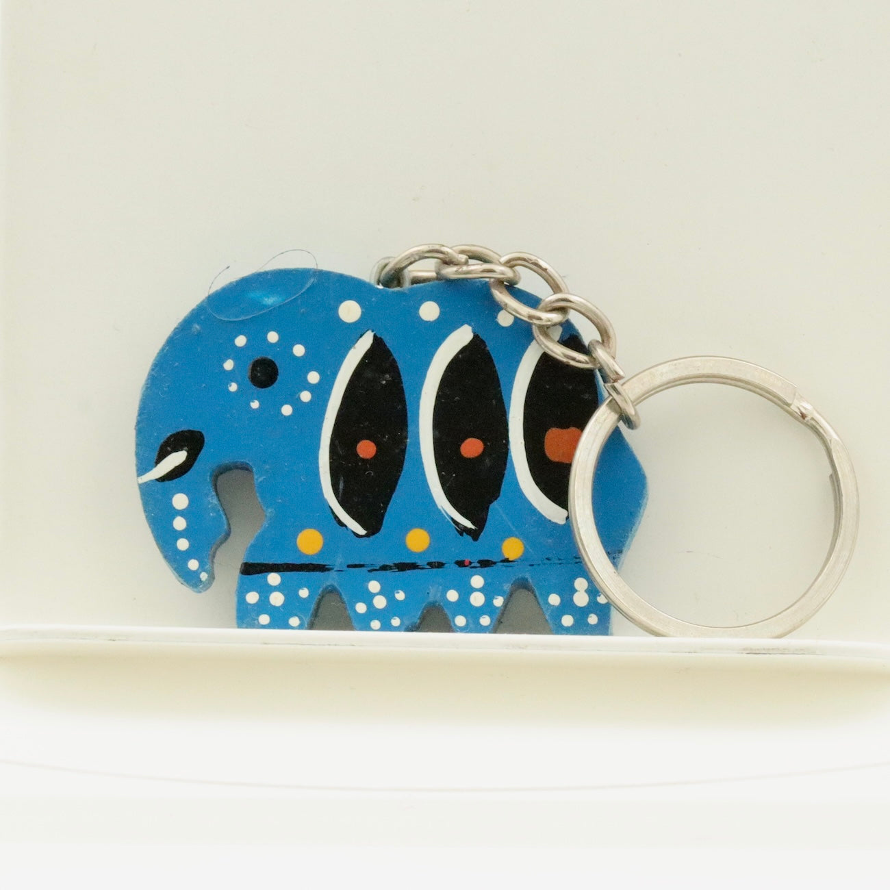Handmade Wooden Elephant Keychain – Colorful Hand Painted Key Ring Gift