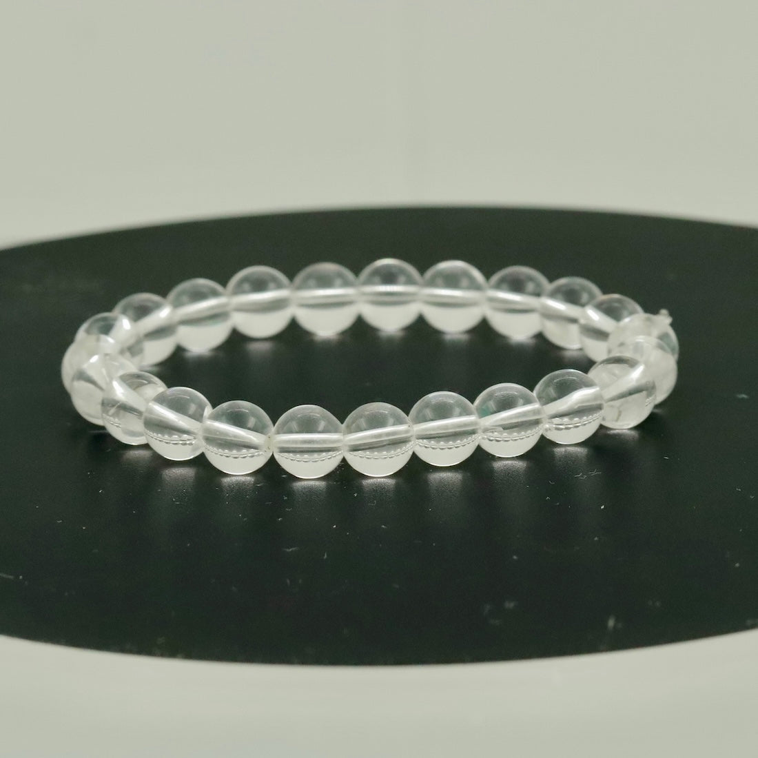 White Quartz Bracelet – 8mm Clear Crystal Beads – Stretch Fit Minimalist Jewelry