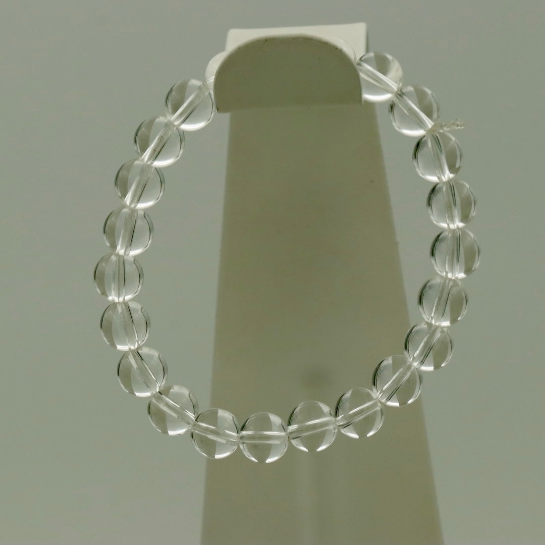 White Quartz Bracelet – 8mm Clear Crystal Beads – Stretch Fit Minimalist Jewelry