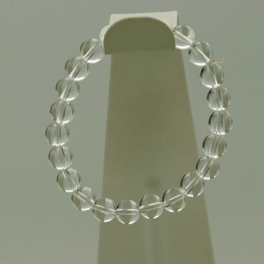 Hvid Kvarts Armbånd – 8mm Klare Krystalperler – Strækpasform Minimalistiske Smykker