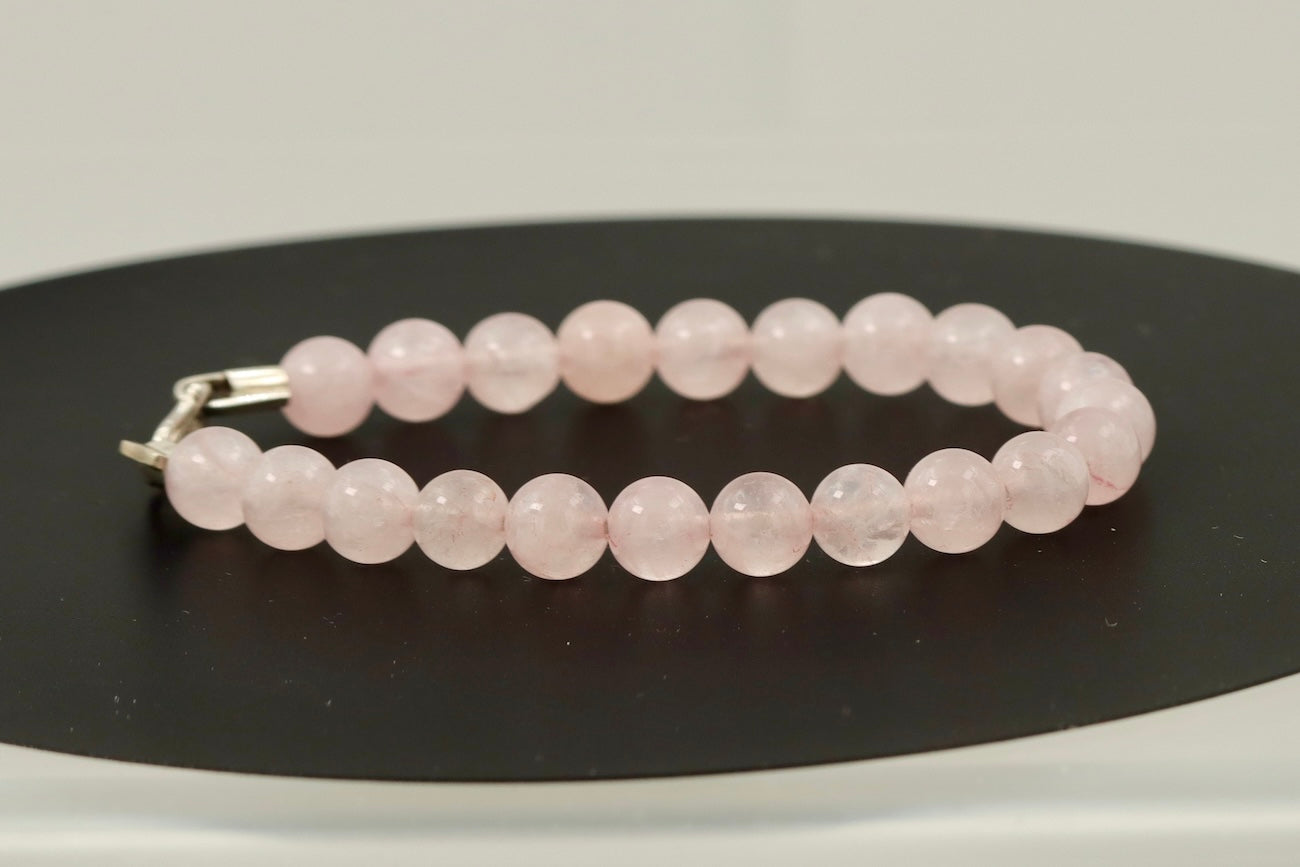 Rose Quartz Bracelet with Sterling Silver Clasp – 8mm Natural Crystal Beads