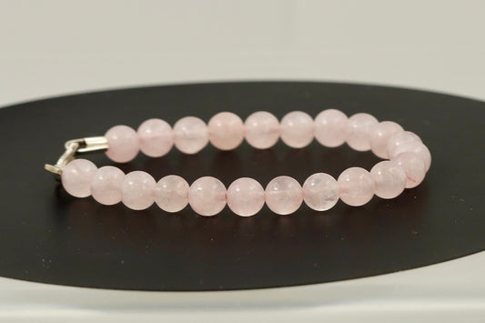 Rosenkvartsarmbånd med sterlingsølvlås – 8 mm naturlige krystalperler