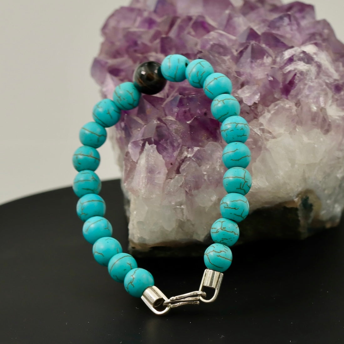 Turquoise Bracelet 8mm with Sterling Silver Clasp – Natural Stone