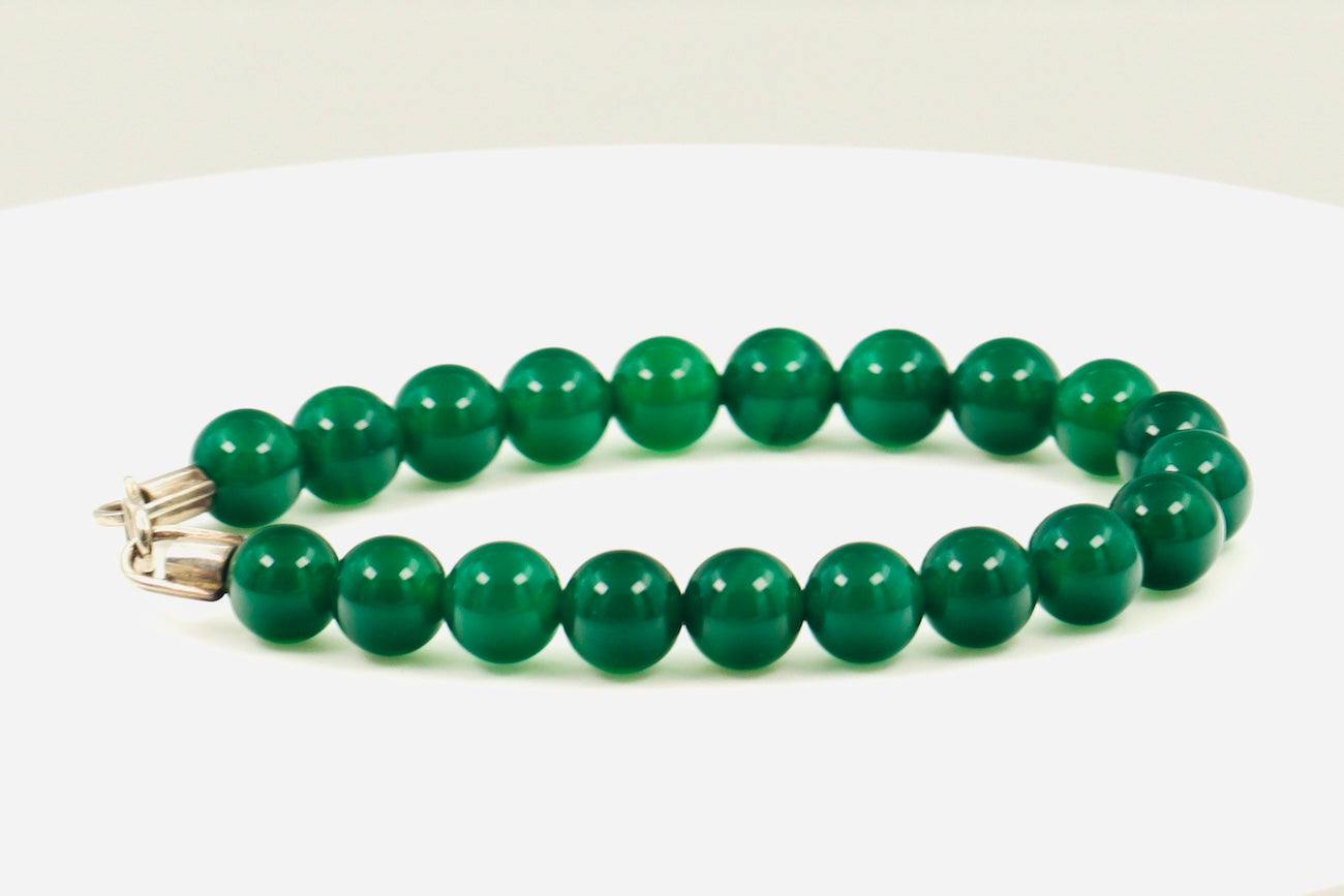 Green Agate Bracelet with Sterling Silver Clasp – 8mm Natural Stone