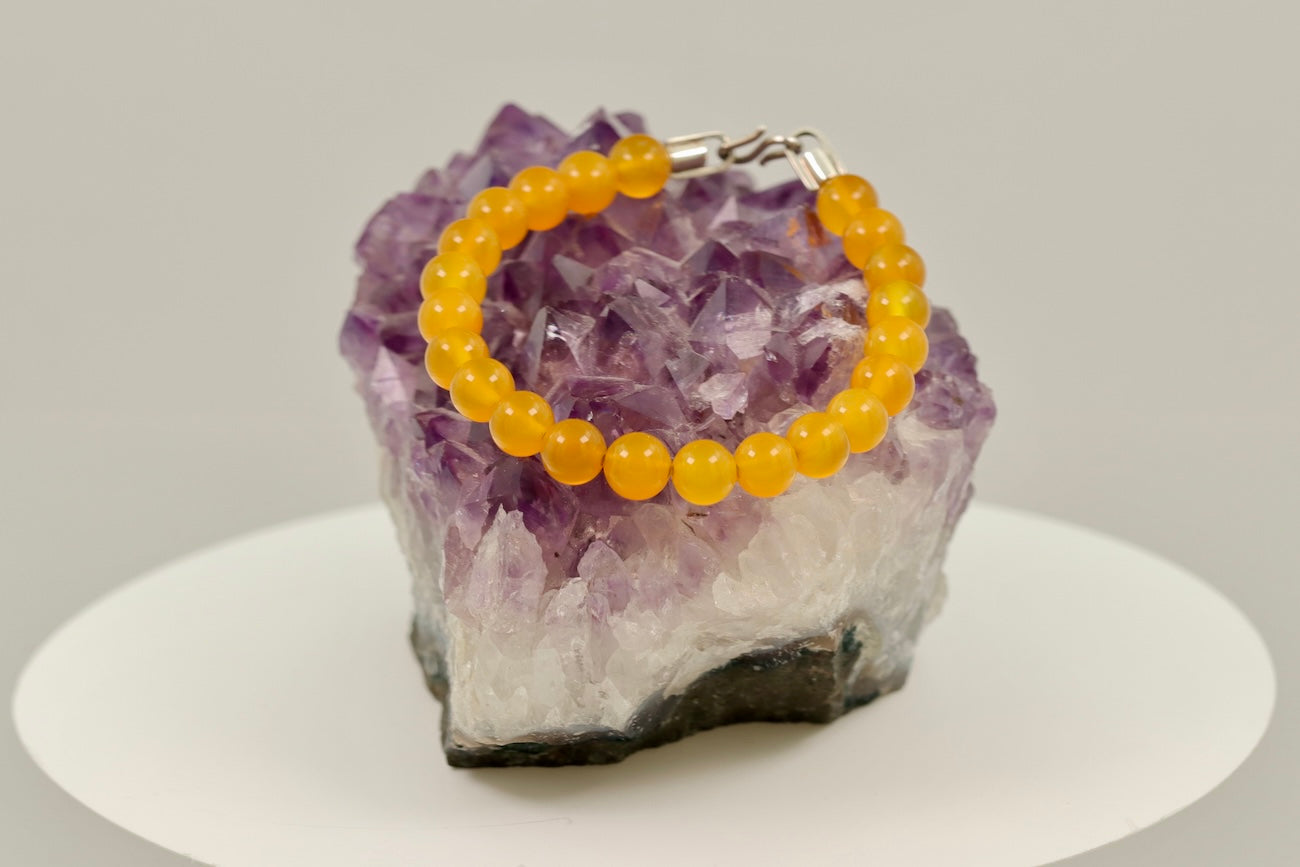 Yellow Agate Bracelet 8mm with Silver Clasp – Natural Gemstone Bead Bracelet