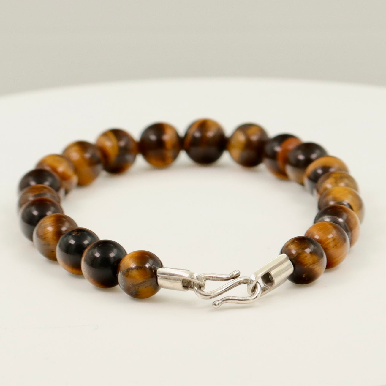 Tiger Eye Bracelet with Sterling Silver Clasp – 8mm Natural Stone