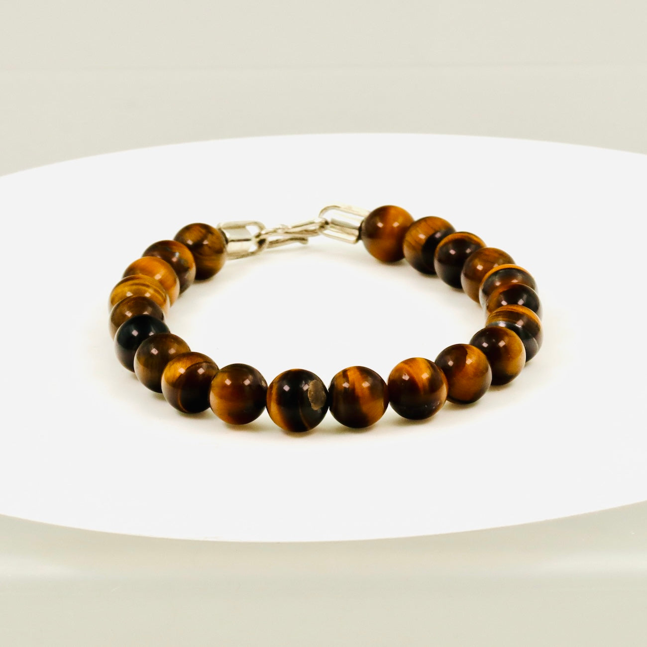 Tiger Eye Bracelet with Sterling Silver Clasp – 8mm Natural Stone