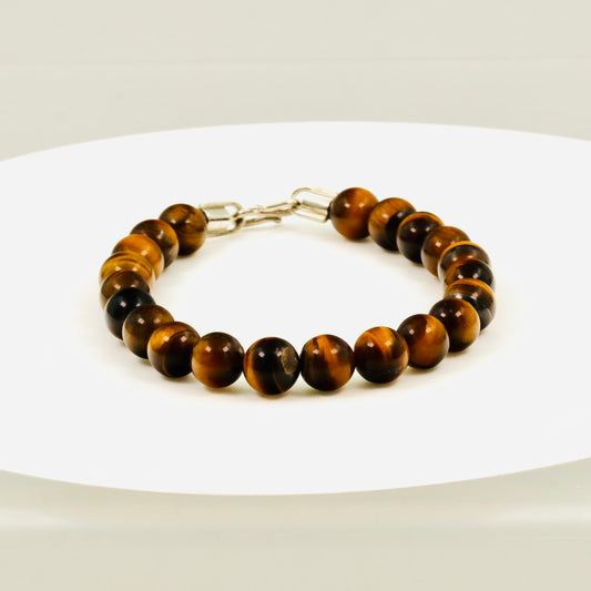 Tigerøje Armbånd med Sterling Sølv Lås – 8mm Natursten