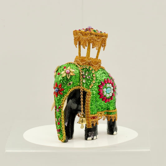 Green Decorative Elephant Figurine with Bells – Discounted (Minor Imperfection)