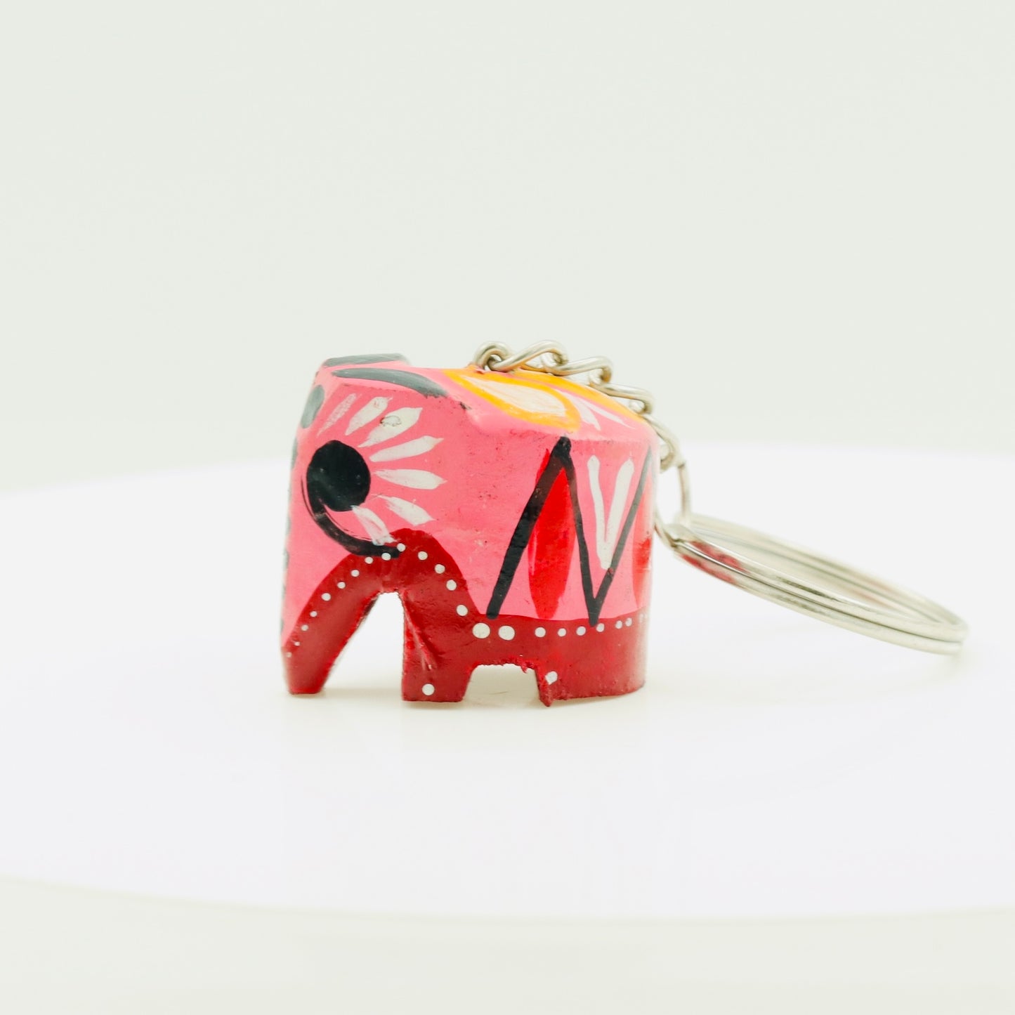 Handmade Wooden Elephant Keychain – Colorful Hand Painted Key Ring Gift