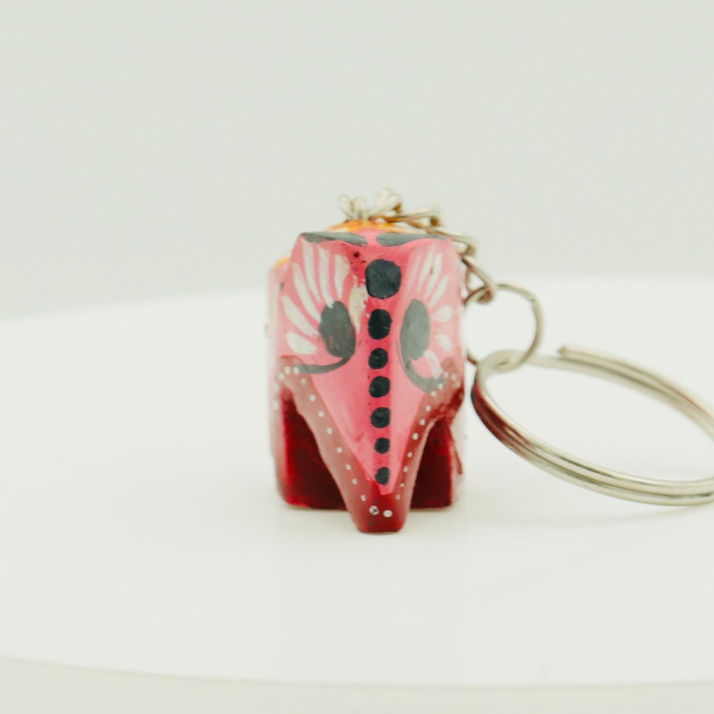 Handmade Wooden Elephant Keychain – Colorful Hand Painted Key Ring Gift